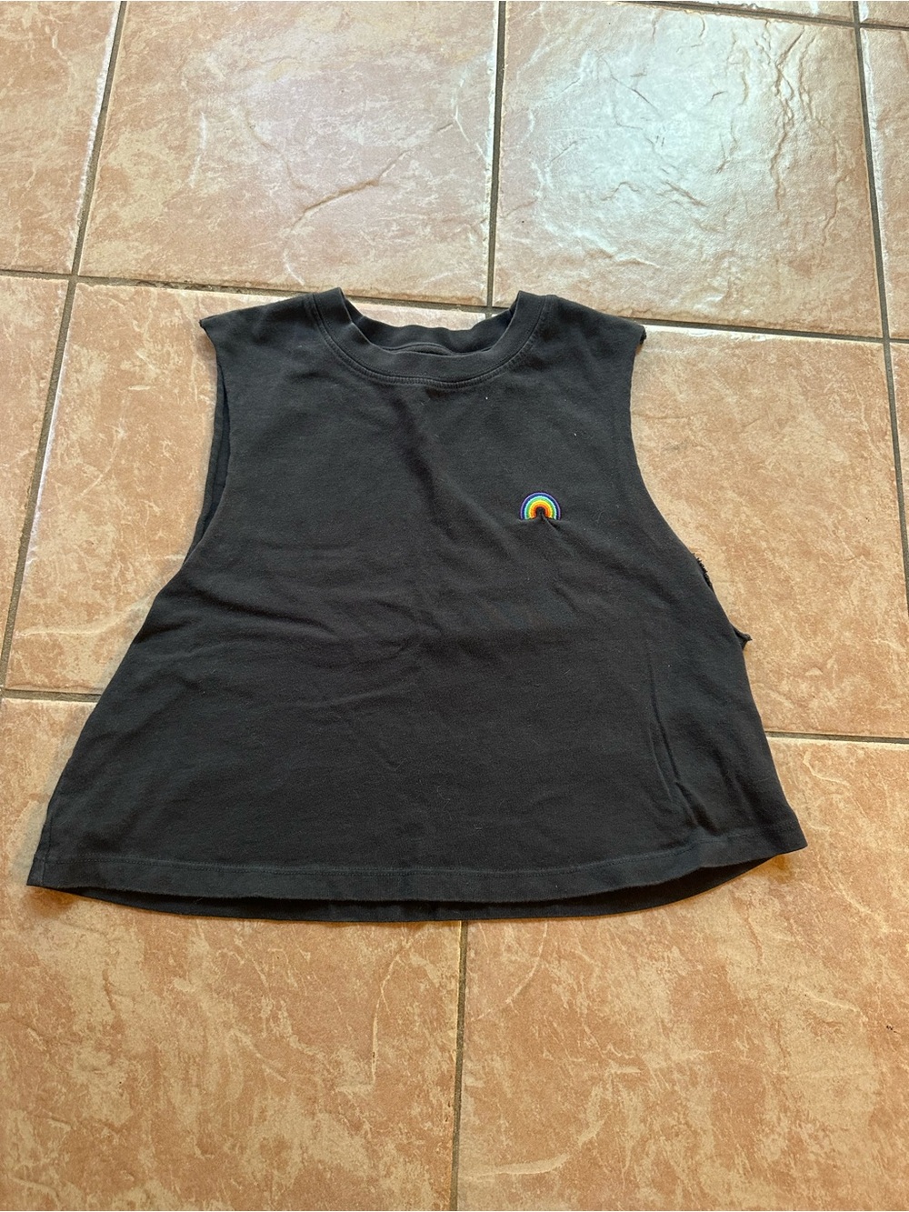 Spiritual Gangster Black Cropped Muscle Tank with Rainbow Patch